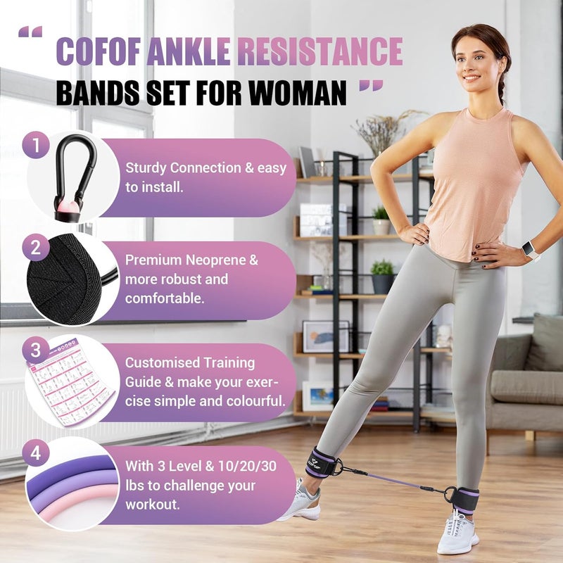 COFOF Ankle Resistance Bands with Cuffs, Ankle Bands for Working Out, Kickbacks Hip, Leg Glute Exercise Equipment with Training Poster, Resistance Workout Equipment for Women - Image 2